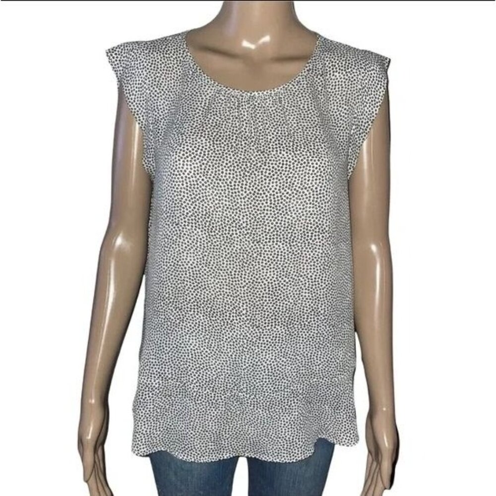 Loft Womens Black & White Polka Dot Sleeveless Blouse L